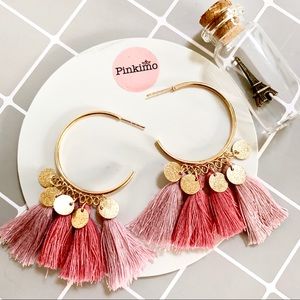 Host Pick! Dusty Pink Fringe Tassel Hoop Earrings